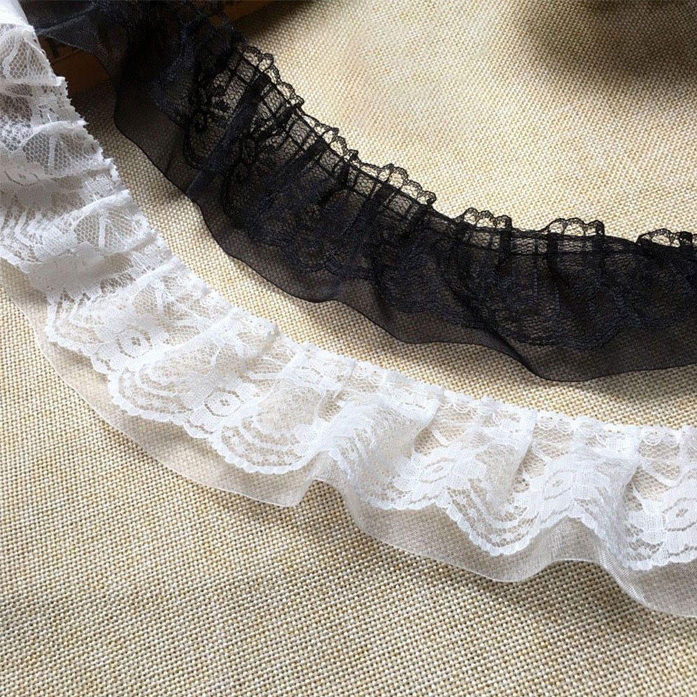 

5cm Wide 39.3In Long Double-Layers Ruffled Chiffon Lace Trim Fabric DIY Pleated Clothing Craft Accessories Handmade Doll Costume