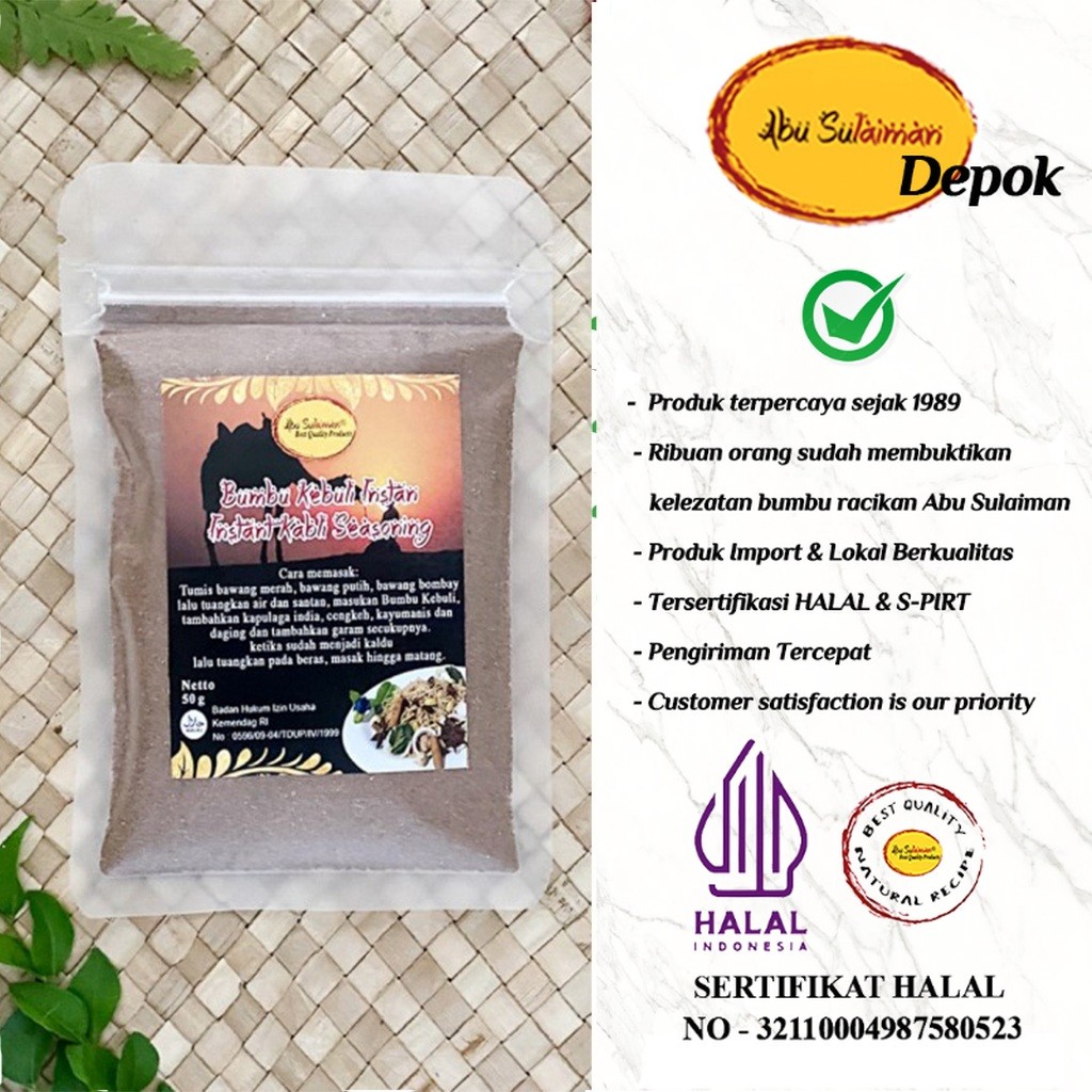 

BUMBU NASI KEBULI INSTANT 100 GR / INSTANT KEBULI SEASONING 100 GR ABU SULAIMAN