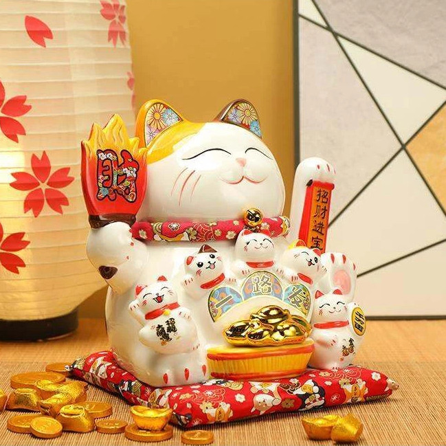 [10inch] Patung Lucky Cat Kucing Hoki / Patung Kucing Hoki Keramik // Lucky Cat // Kucing Hoki Lucu 