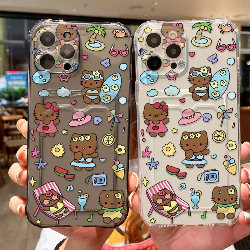 Hello Kitty Hot Look Phone Case Card Transparent Card Holder Phone Case for Vivo V30 Pro V30 SE V30 