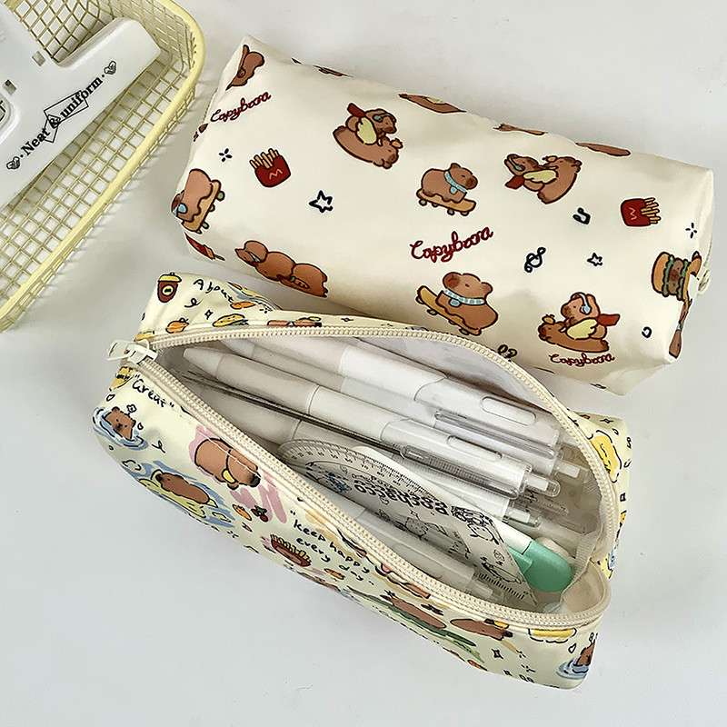 

New 1pc Cute Kawaii Good-looking Capibala Pattern Print Stationery Bag Simple Pencil Case Pen Bag School Supplies Student Gift