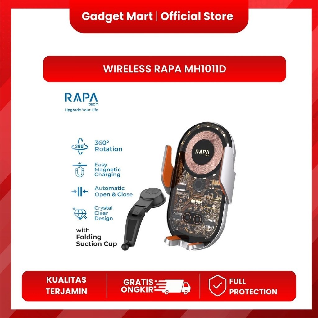 RAPAtech MH1011D - Drive Crystal I - Car Holder Wireless Charger 360° - + Suction Cup