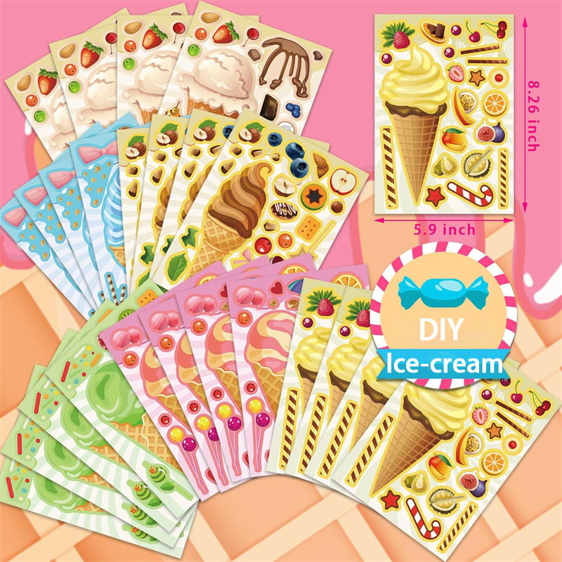 

Puzzle Ice Cream Stickers DIY Make-a-face Sticker Make Your Own Sorbet Dessert Jigsaw Kids Boys Girls Party Toys Birthday Gifts
