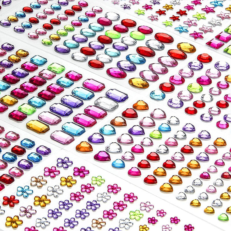 

1-6Sheets 3D Gem Acrylic Crystal Stickers Kids DIY Decoration Self Adhesive Jewel Crafts Sparkly Rhinestone Stickers Girls Gifts