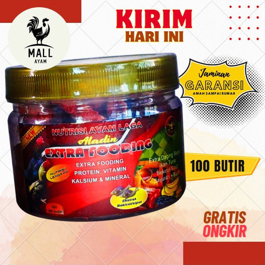 AYAM MALL Extra Fooding Aladin Toples Isi 100 Butir Jamu Vitamin Suplemen Ayam Bernutrisi Tinggi Ext