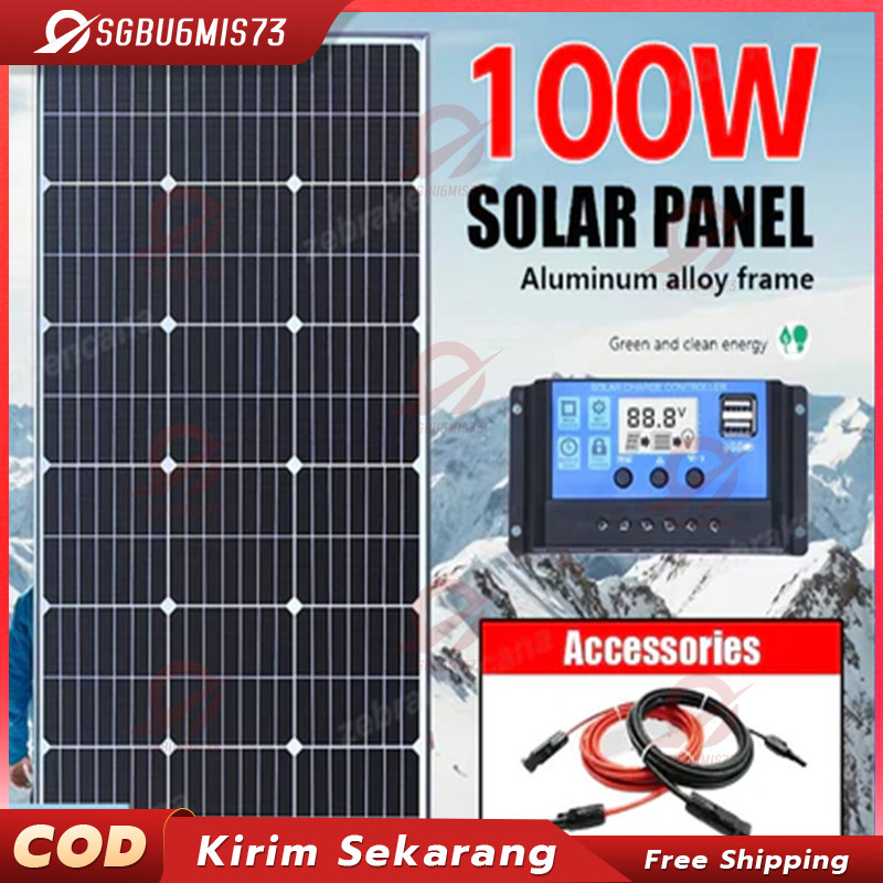 【100W】Solar Panel Panel Surya Pembangkit Listrik Tenaga Surya With Pengontr Tenaga Surya Outdoor Oto