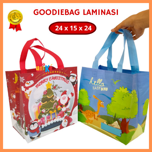 

UNIKE Tas Ulang Tahun Anak Tempat Snack Goodie Bag Ulang Tahun Anak Hampers Natal 24x15x24 Laminasi