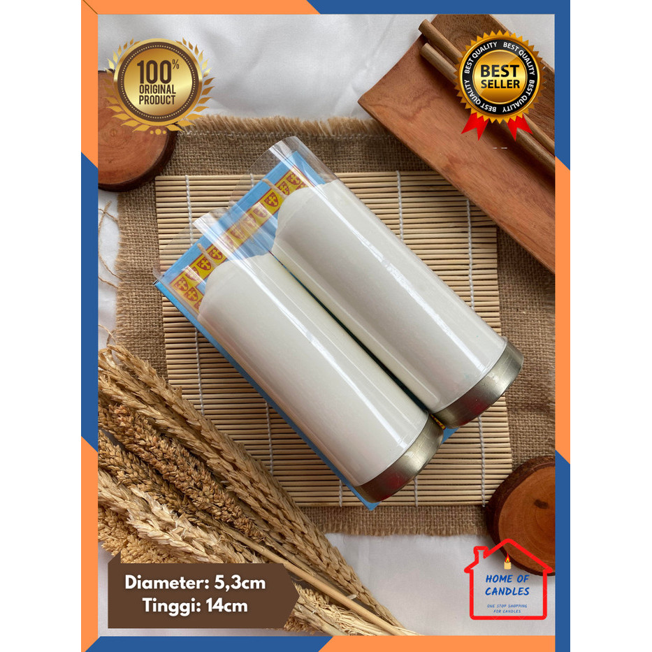 Lilin Doa Putih Polos 2pcs|Lilin Pilar Putih| Ukuran 1 Kati