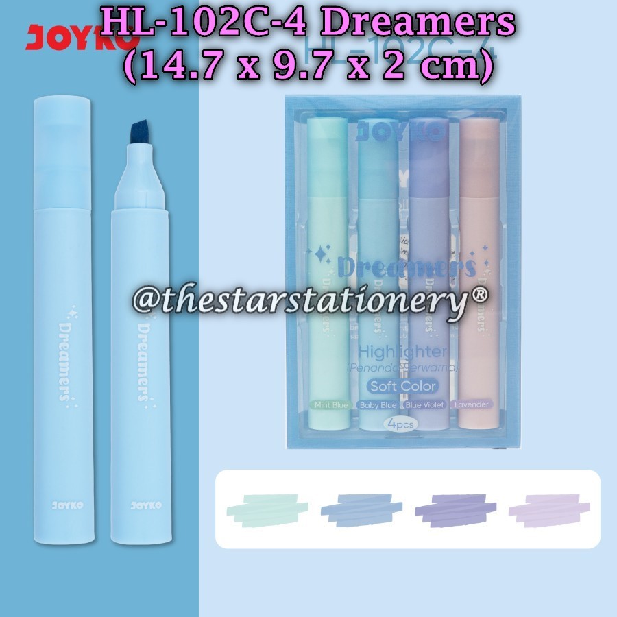 

(1 Set/4 Pcs) GROSIR Highlighter Set Joyko HL-102C-4 Dreamers Soft Color / Highlighter Joyko HL-102