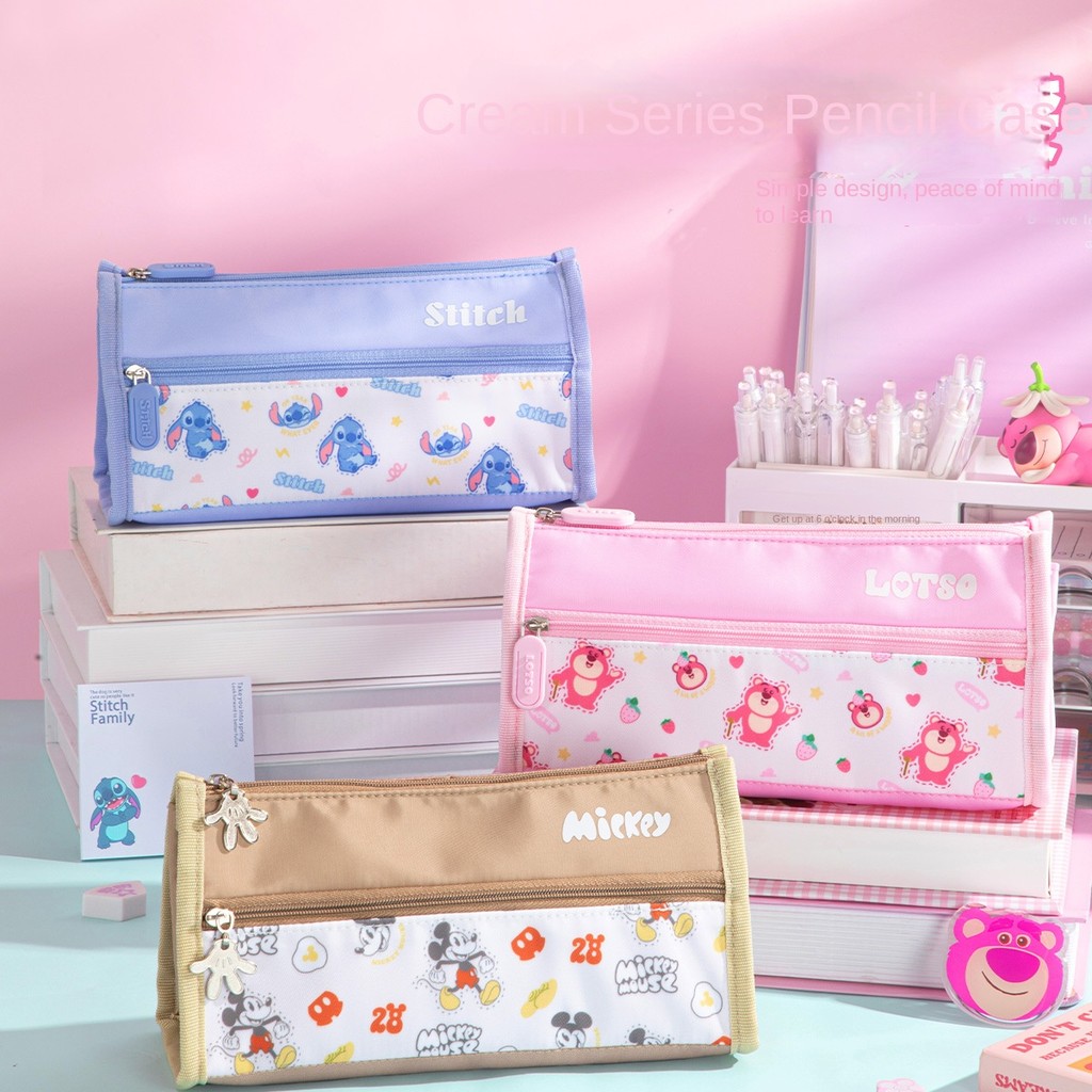 

MINISO Disney Bilayer Pencil Case Cartoon Mickey Large Capacity Student Pen Box Pencils Bag Stationery Box School Supplie0s