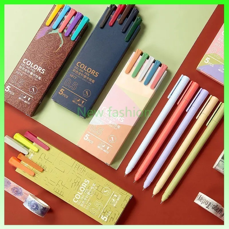 

5 PCS set pen gel morandy / Pulpen gel warna macaron journal-0.5mm