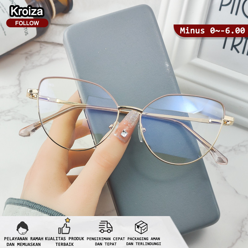 kroiza Kacamata Photocromic Minus Wanita Cat Eye Silinder Bluecromic Anti Blueray Kaca Mata Optik