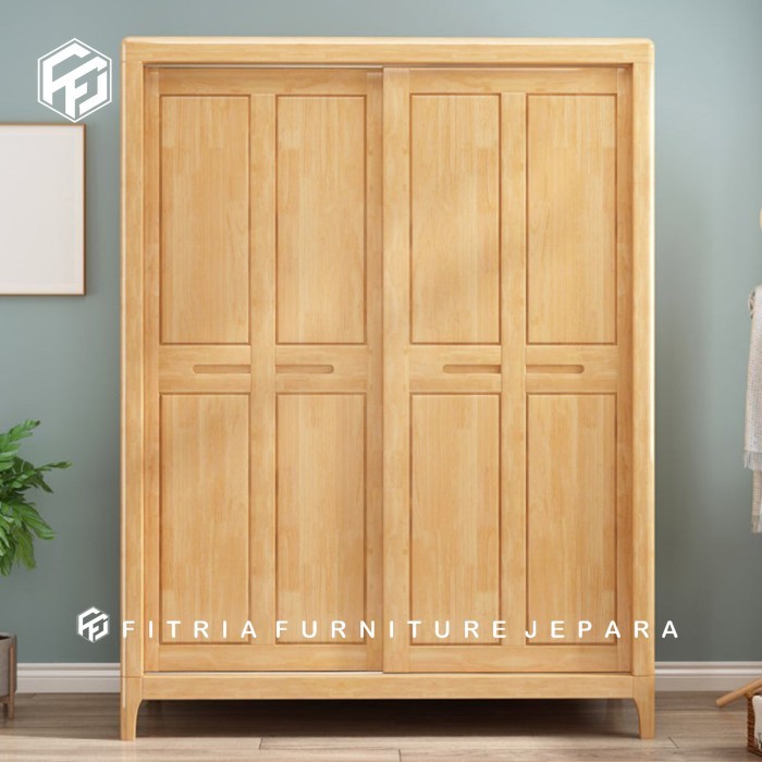 lemari pakaian 2 pintu sliding kayu jati / lemari pakaian besar