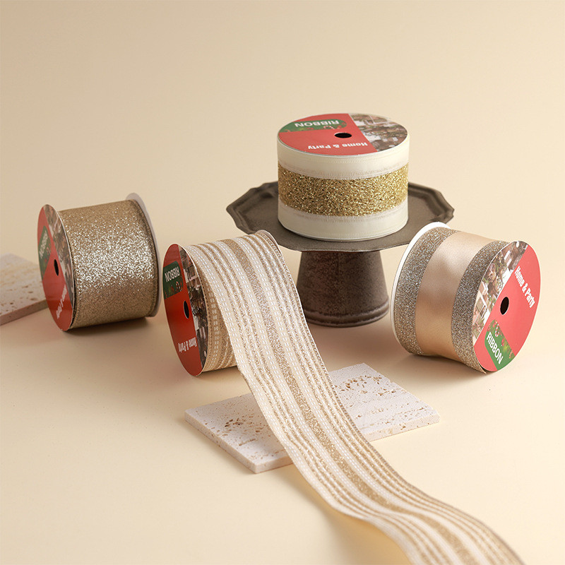 

1 Roll Pita Natal White Gold Emas Hiasan Dekorasi Natal Merry Christmas Ribbon Lebar 6.3cm