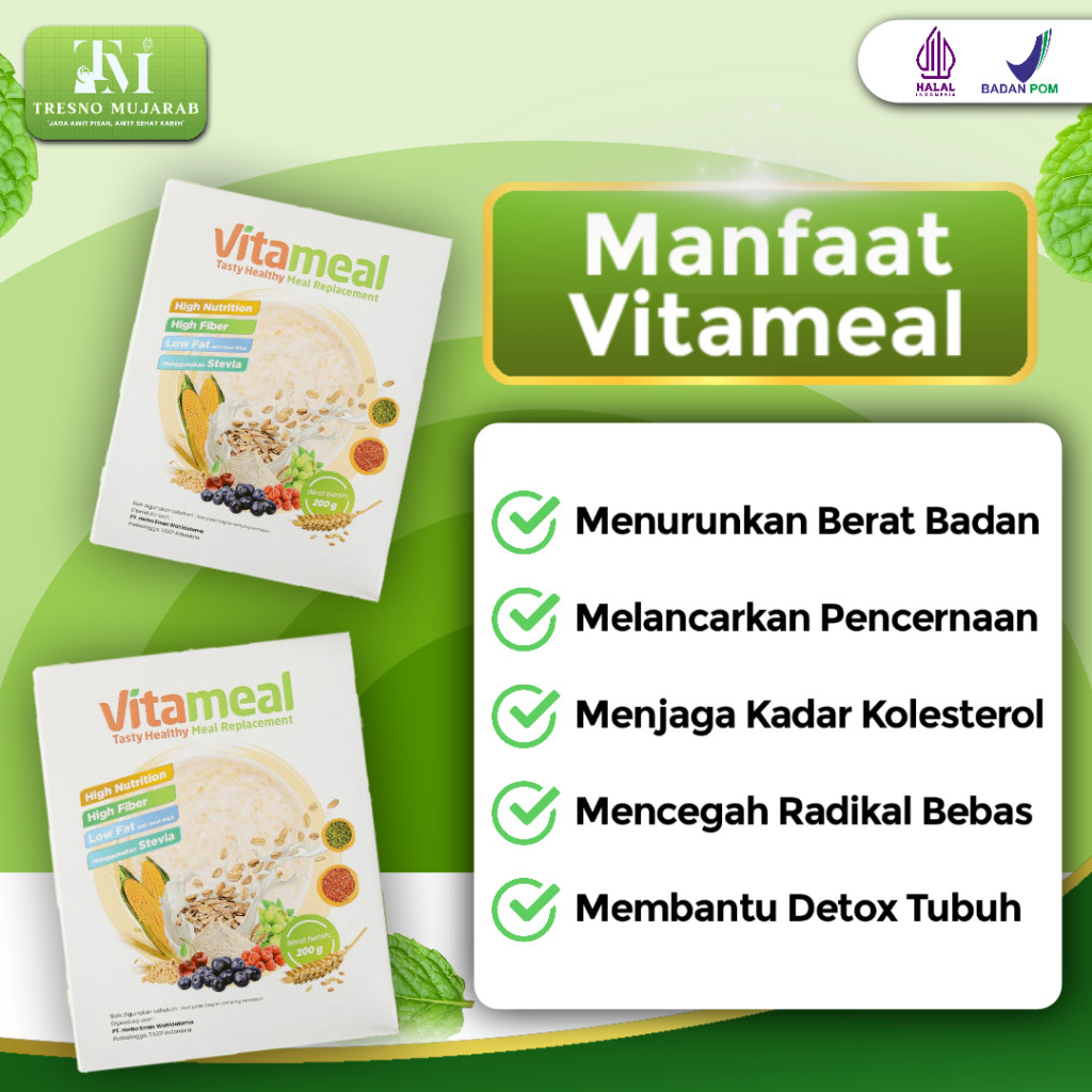 

Vitameal Sereal Sehat Multigrain Pengganti Makanan Pokok 1 Box Isi 200gr Promo Hari Ini