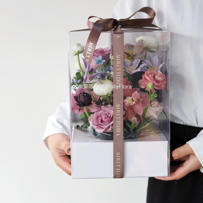 

Creative Panoramic PVC Rose Box Bouquet Box Waterproof Valentine's Day Gift Bags Flower Packaging Box Florist Packaging Supplies