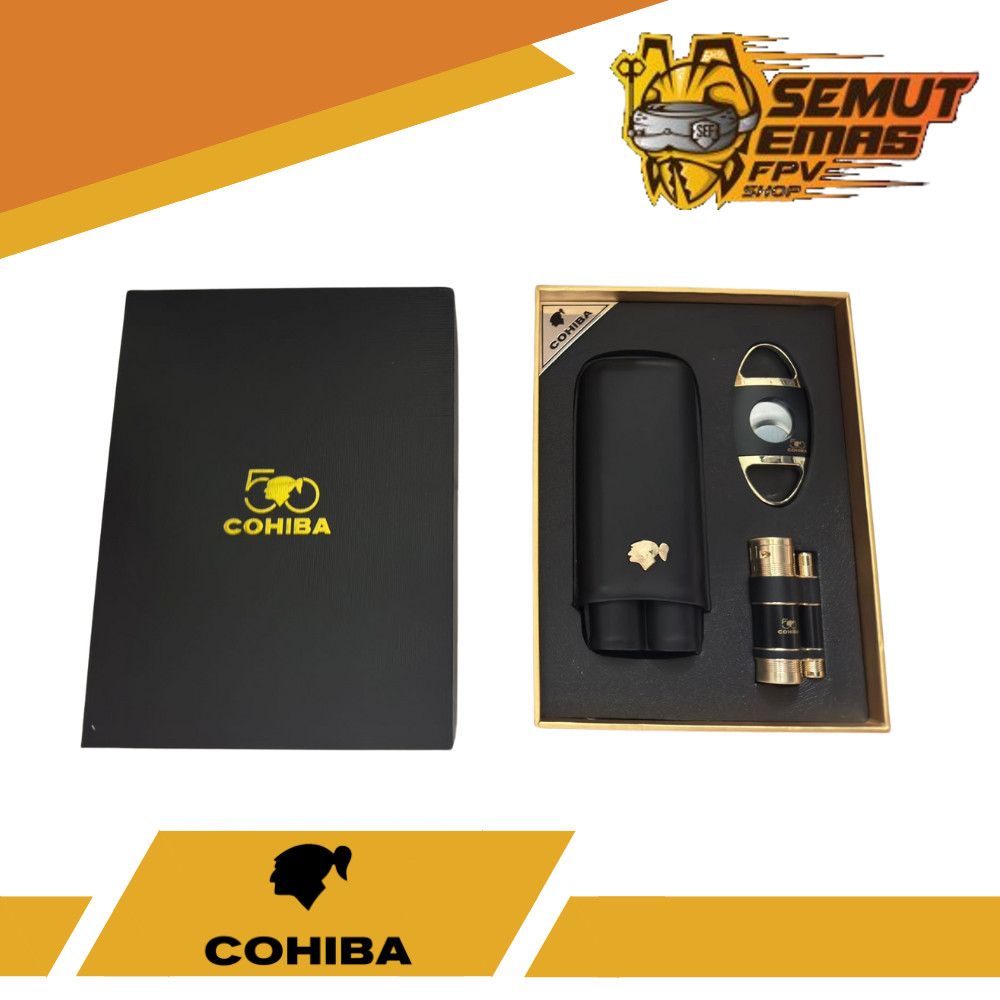 COHIBA Gift Set Casing Korek Lighter Pemotong Cutter Cerutu Cigar