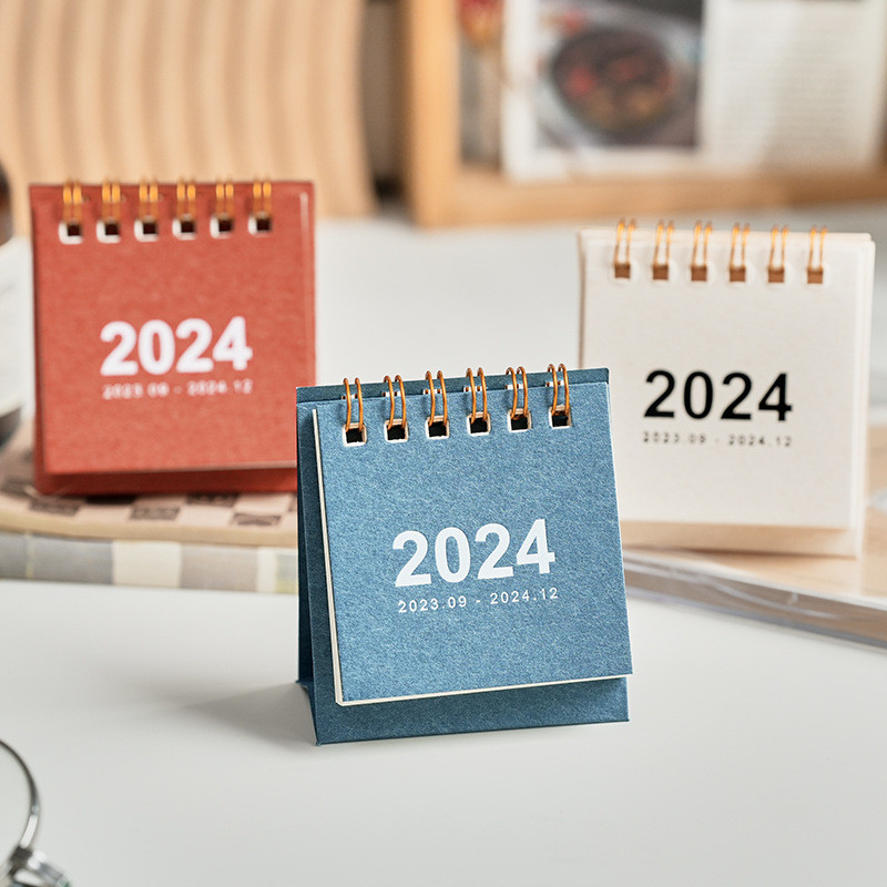 2024 2025 English Solid Color Mini Desk Calendar Creative Office Decoration Desktop Calendar Daily M