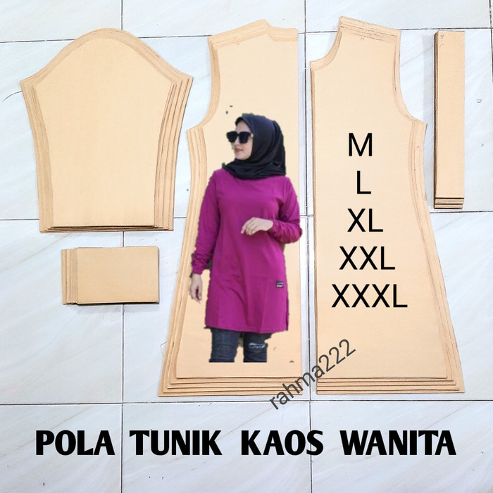 pola KAOS TUNIK LENGAN PANJANG satu set isi 5 ukuran size M L XL XXL XXXL