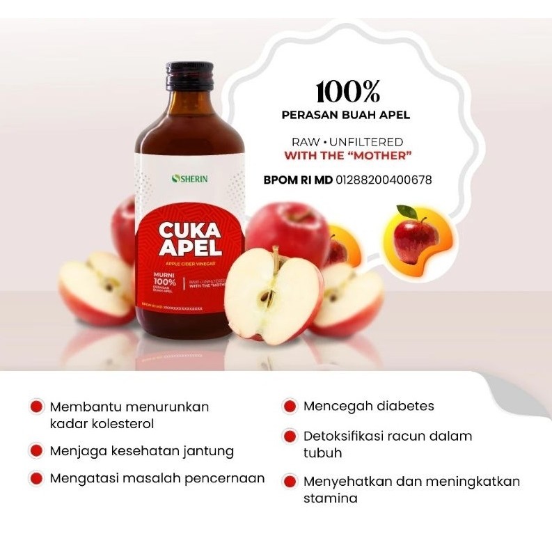 

CUKA APEL WITH MOTHER CIDER VINEGAR 320 ML SHERIN SEHATO 100% MURNI