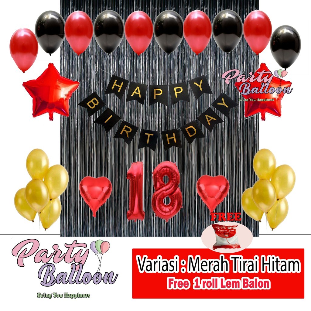 Paket Happy Birthday Dekorasi Merah Hitam Set Ultah Murah Dewasa Anak