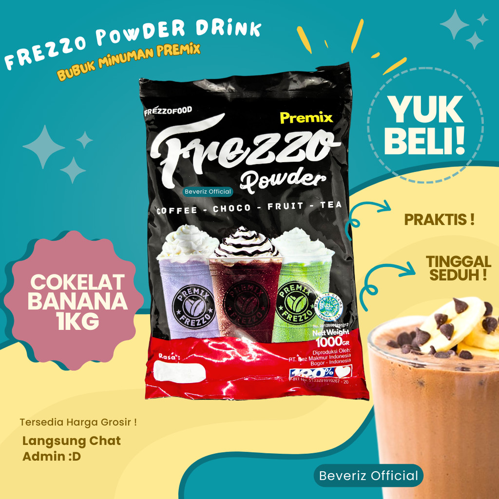 

BEVERIZ Frezzo Bubuk Minuman Rasa Coklat Pisang | Choco Banana Boba Powder Drink 1Kg / 1000gram {Bisa COD} {tersedia harga grosir}