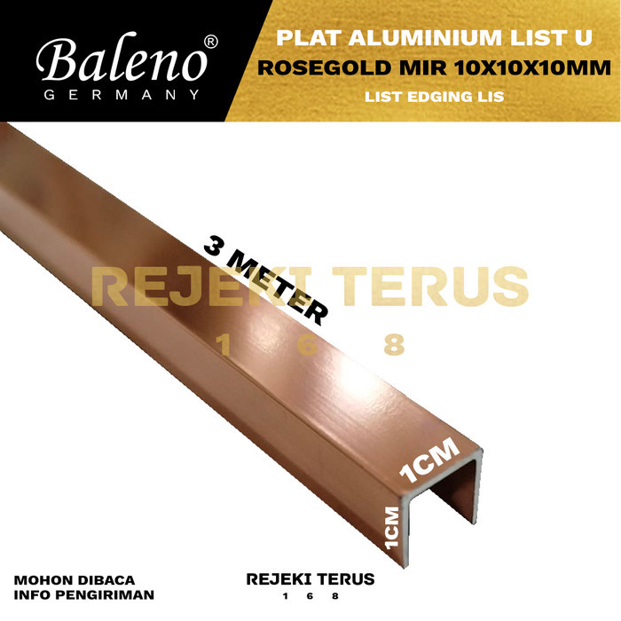 List Aluminium U Rose Gold Mirror 10x10x10 mm Edging Interior Panjang 3 Meter