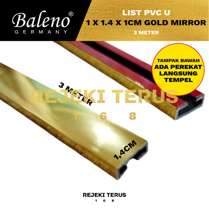 List PVC U 10 x 14 x 10 mm Gold Mirror Baleno / Plat U List Edging Lis Emas Kilap 1x1,4x1 cm