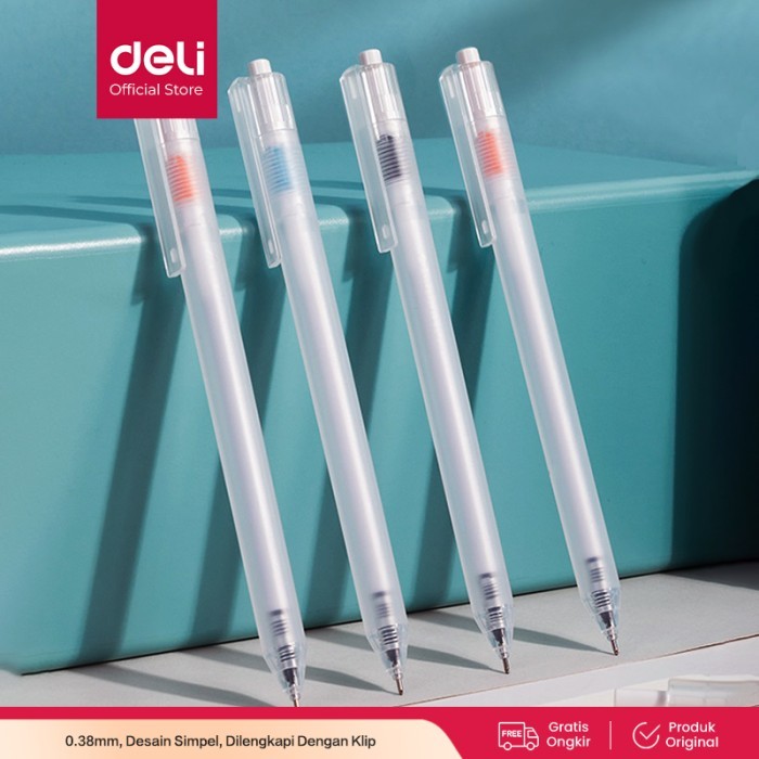 

[New Promo] Deli Gel Pen / Pulpen Gel 0.38mm Tinta Hitam Isi 12pcs Retracable A115