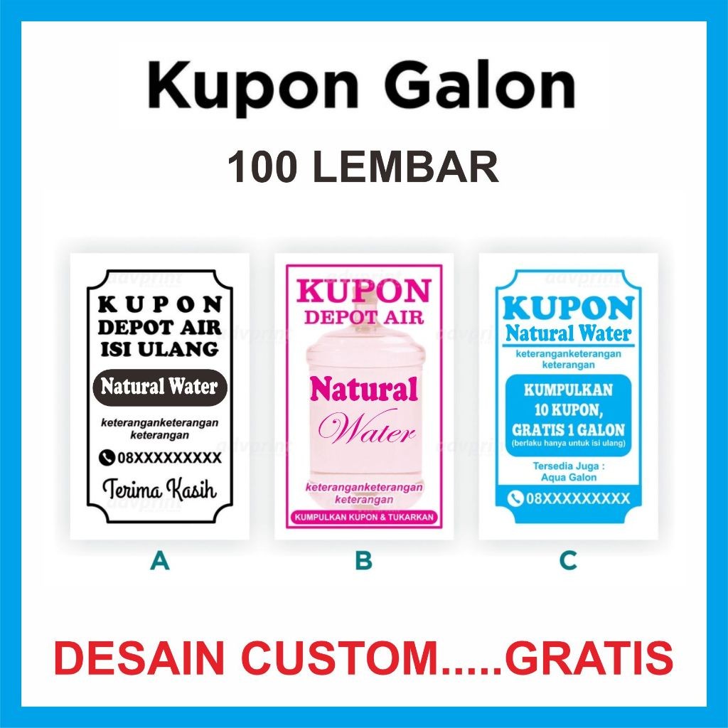 

Kupon depot air minum kupon penukaran hadiah kupon gratis isi ulang galon(100pcs)