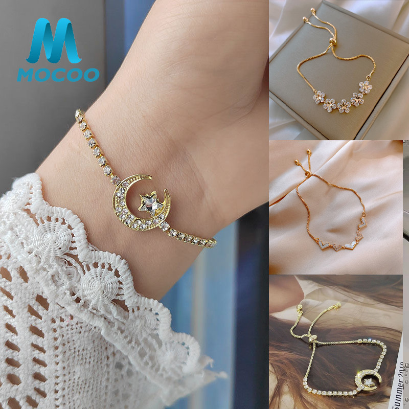 Gelang Serut Titanium Wanita Korea Mewah Zirkon Gelang Berlian Imitasi Emas Fashion Perhiasan