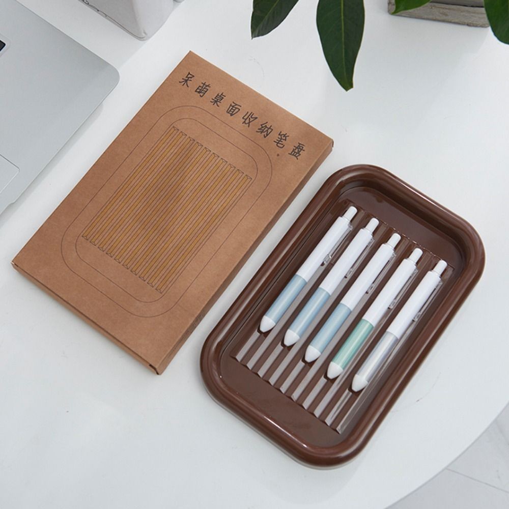 

Solid Color Plastic Desktop Storage Organiser Makeup Storage Office School Supplies Stationery Pen Tray Pencil Organizer
