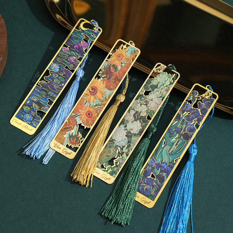

Flower Shadow Series Bookmark Creative Retro Famous Painting Metal Handheld Hanger Reading Book Clip For Book Club Reader