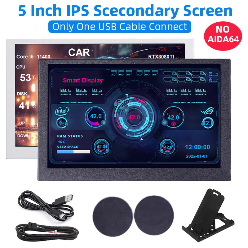 5 Inch IPS USB Secondary Screen 800x480 Type-C LCD Computer Hardware Monitor Music Spectrum Analysis