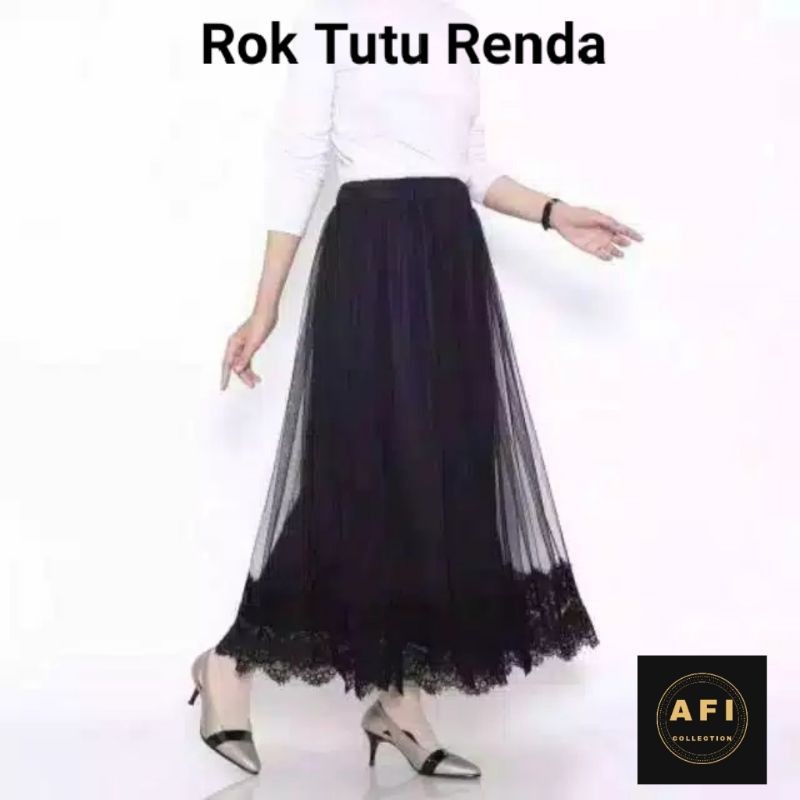 ROK TUTU POLOS KOMBINASI RENDA KHUSUS HITAM