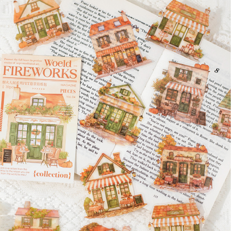 

Mr Paper, 2 styles 60pcs/bag pyrotechnics series pet die cut scenic stickers bag decoration mobile phone diary stickers