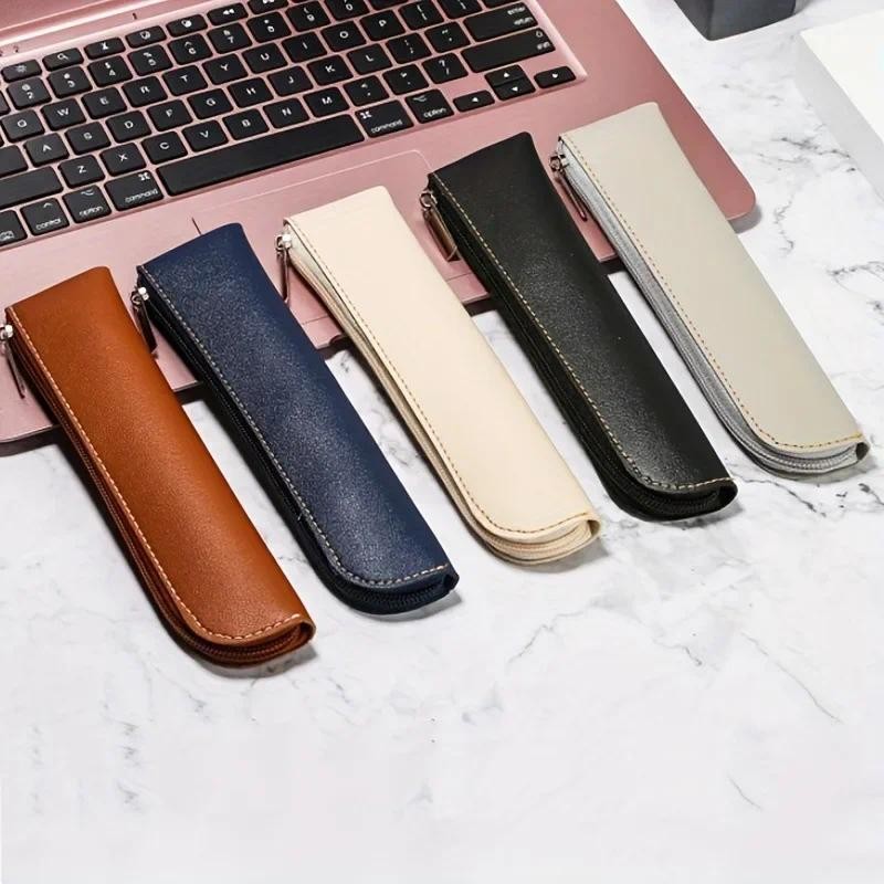 

Simple Zipper Pen Holder PU Leather Pencil Bag Fountain Pen Storage Pouch Portable Pen Sleeve Case School Office Supplies