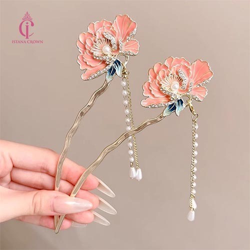 Twin Pinkish Hairpin - Tusuk Konde Chinese Style - Sangjit Sanggul