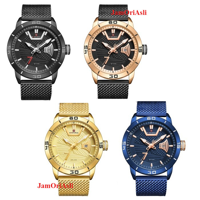 Promo Original Naviforce Rantai Pasir - Jam Tangan Pria Analog 9155 Tanggal Original - Blue Garansi 