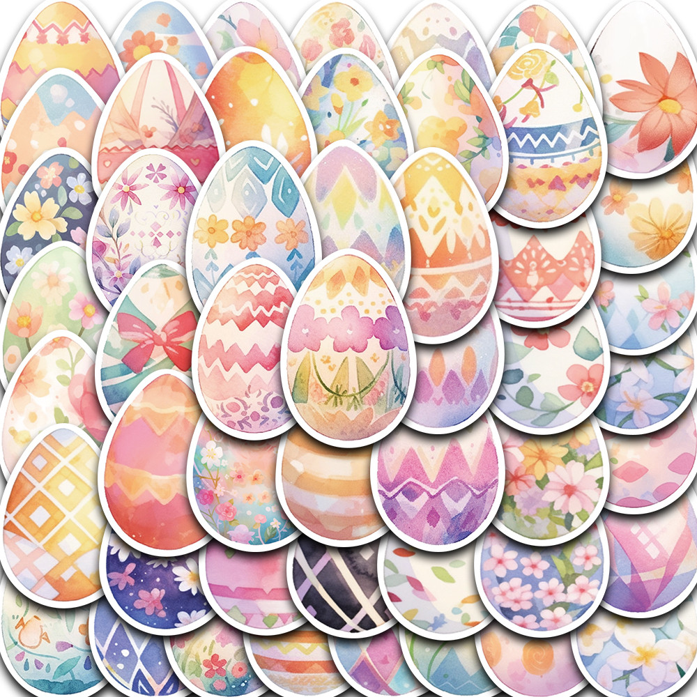 

50PCS Cute Watercolor Easter Eggs Stickers Cartoon Easter Laptop Waterproof Luggage Scrapbook Skateboard Stationary Sticker