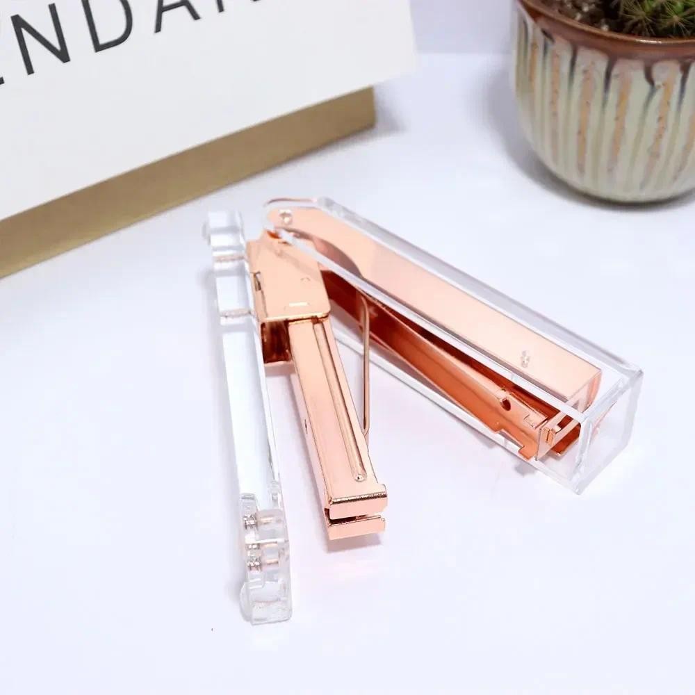 

Stapler Transparent Acrylic Office Paper Heavy Gold/gold/black/silver/rainbow Staples Binding Rose With Duty Staplers