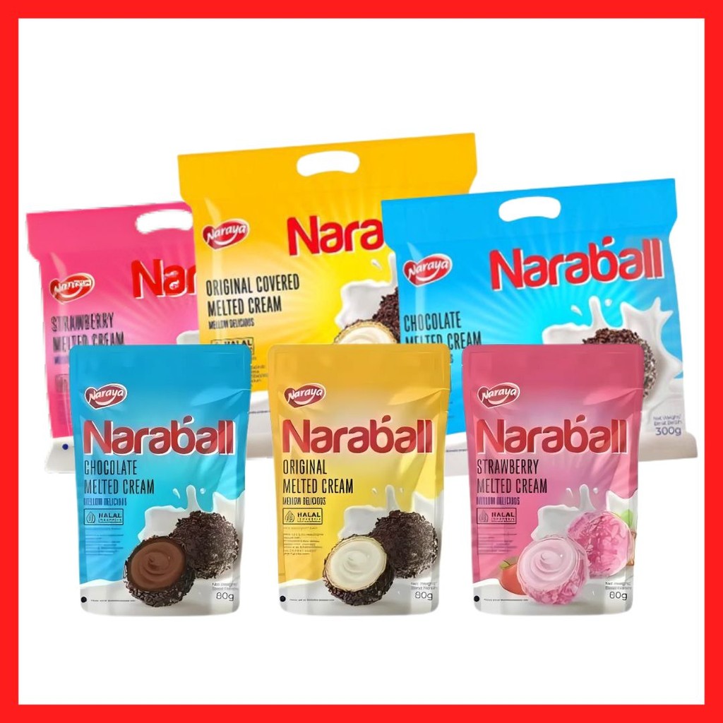 

Naraya Naraball Wafer Bola filling cream rasa Strawberry Original Cokelat 300g 1 Pak