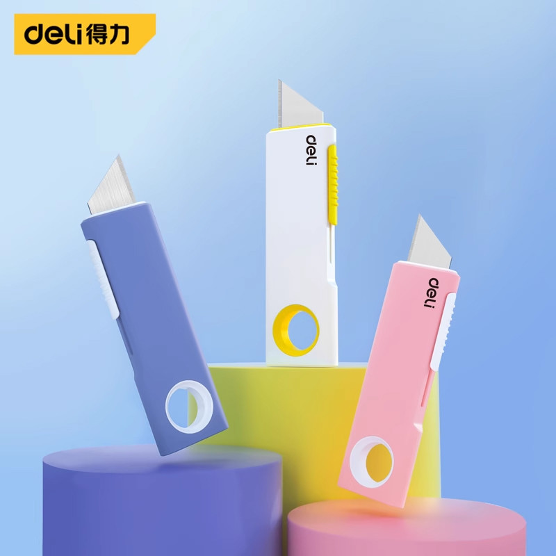 

Deli Pocket Size Box Cutter Lock Design SK5 Steel Blade Utility Knife Mini Body Cardboard Opener Cutting Tool Art Wallpaper