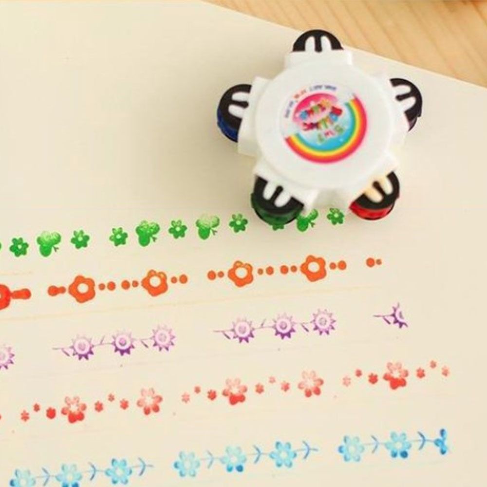 

Colorful Flower Roller Seal Stamps 5 in 1 DIY Decorative Stamp Drawing Diary Hand Account Tool Children Gift