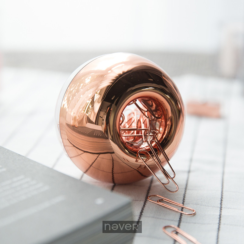 

fashion rose gold color round cute Desk Accessories Office Accessories Clip Dispenser Clip Holder Plastic Pop Wire Clips Holder