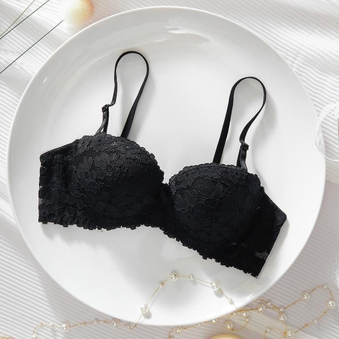 Bra Push Up 1/2 Cup Memilik Kawat Busa Tebal Pakaian Dalam Renda Sexy Cocok Untuk Cup A/B - Hitam, 3