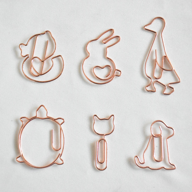 

I Love Animals Cartoon Cat Head Animal Shaped Paper Clips Plating Quality Multi-shape Metal Paper Clip Turtle Dog Rabbit Duck