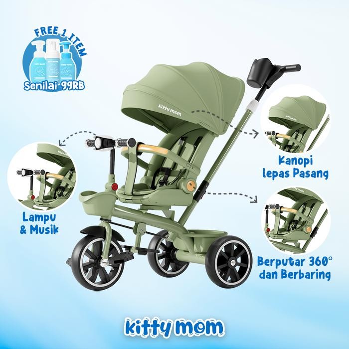 Kitty Mom - Sepeda Anak Roda 3 Bayi 1 Tahun Travelling Tricycle Multifungsi Bisa Putar Dan Berbaring