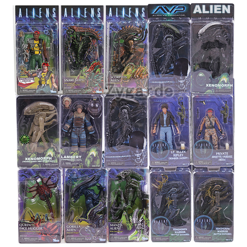 NECA Aliens Xenomorph Big Chap Dog Snake Scorpion Warrior Grid Alien Ellen Ripley Bishop Action Figu