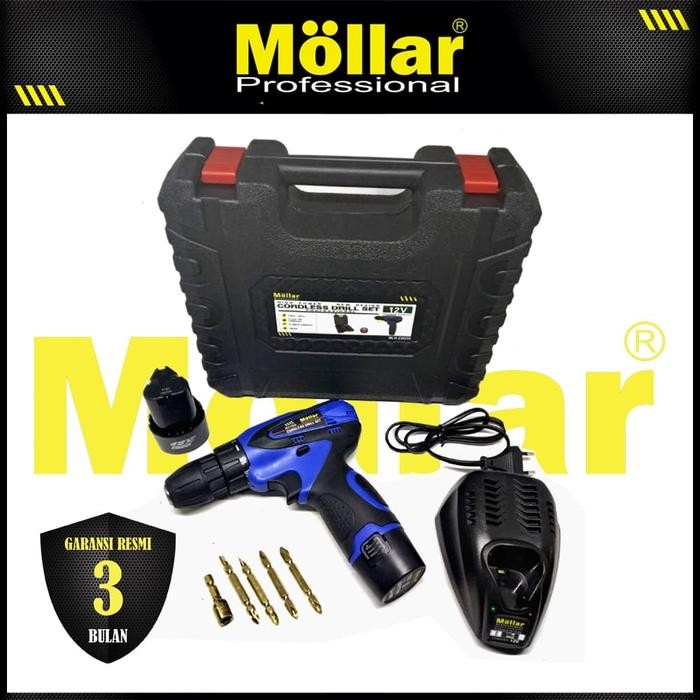 MOLLAR CDD35 Mesin Bor Cas Charger 12V Cordless Drill Set 2 Baterai - Grosir Teknik Surabaya